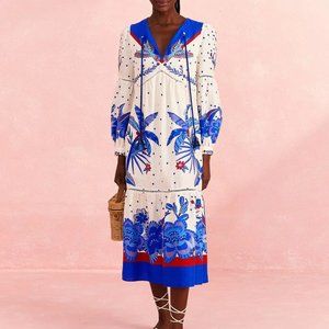 FARM Rio Off-White Jungle Chic Midi Dress XS NWT $285